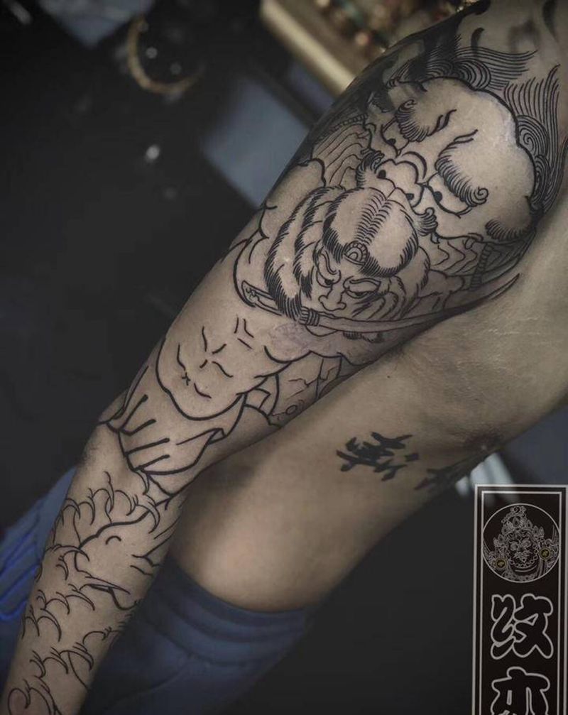 花臂基础线纹身图片_手臂老传统纹身图案