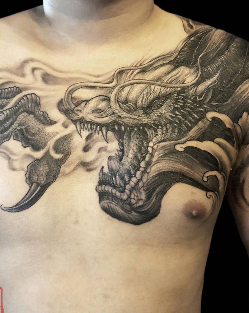 披肩龙纹身图片_胸部肩部新传统龙同城半甲纹身图案
