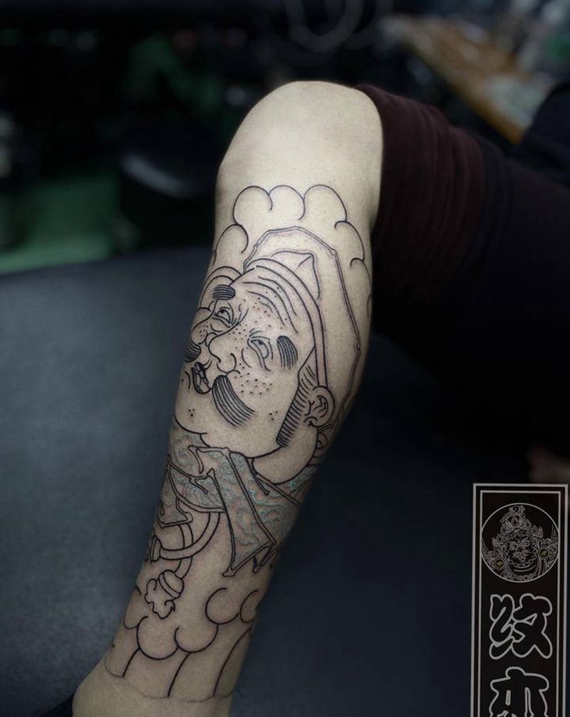 包小腿基础线纹身图片_腿部老传统纹身图案