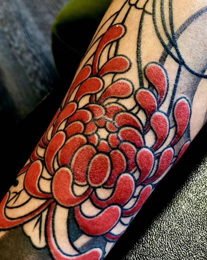 菊花纹身图片_手臂老传统纹身图案