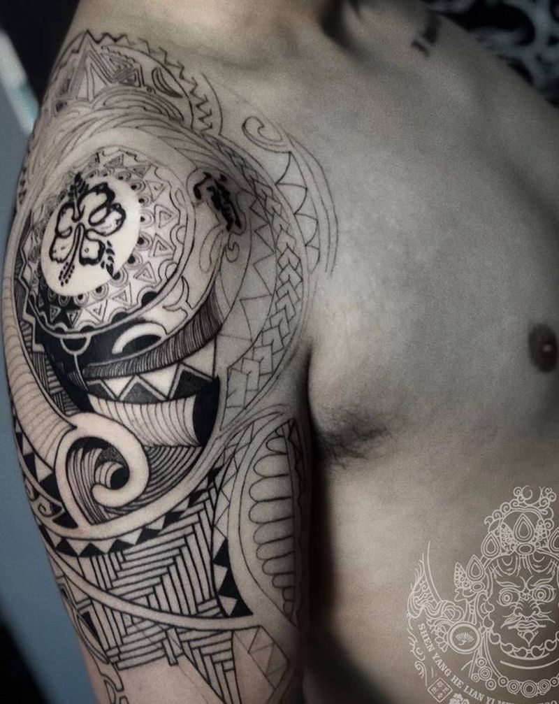 店内大臂图腾未完纹身图片_手臂图腾纹身图案