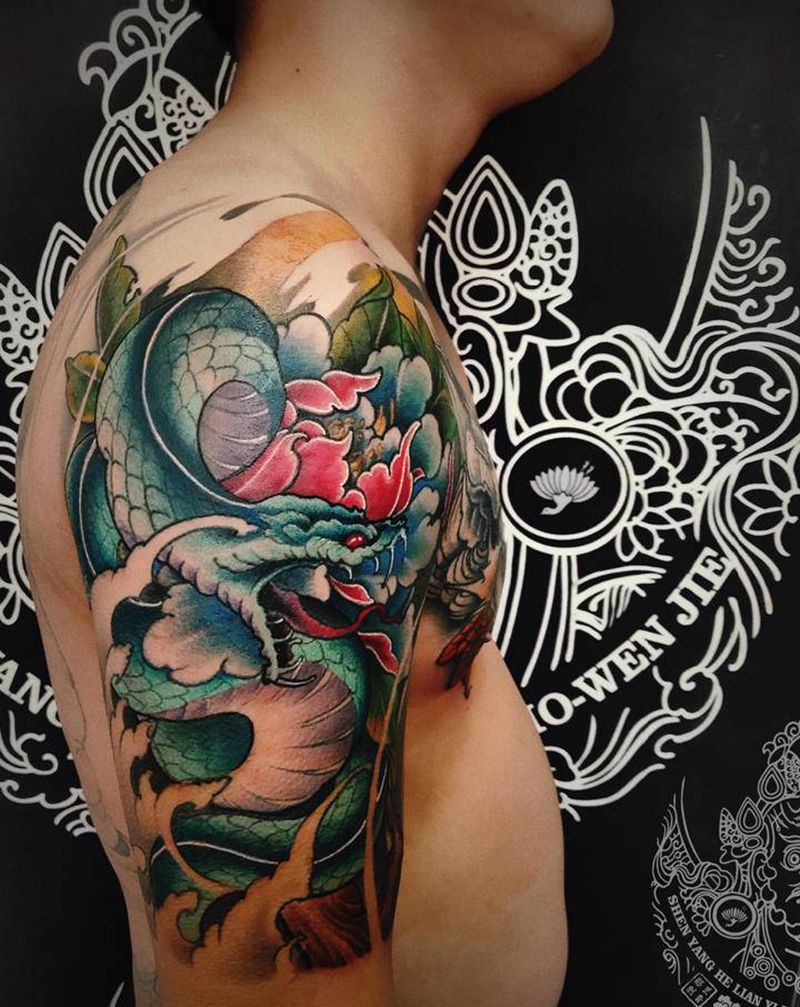 店内半甲纹身图片_手臂新传统纹身图案