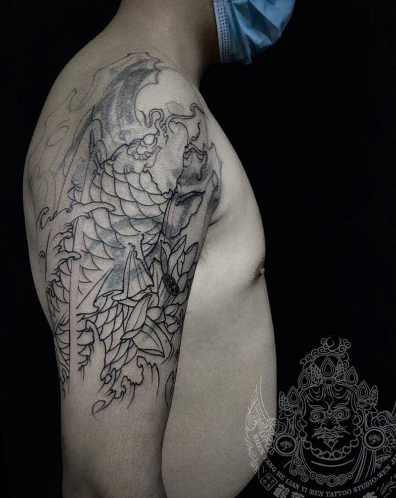 修改遮盖未完纹身图片_手臂新传统老传统纹身图案