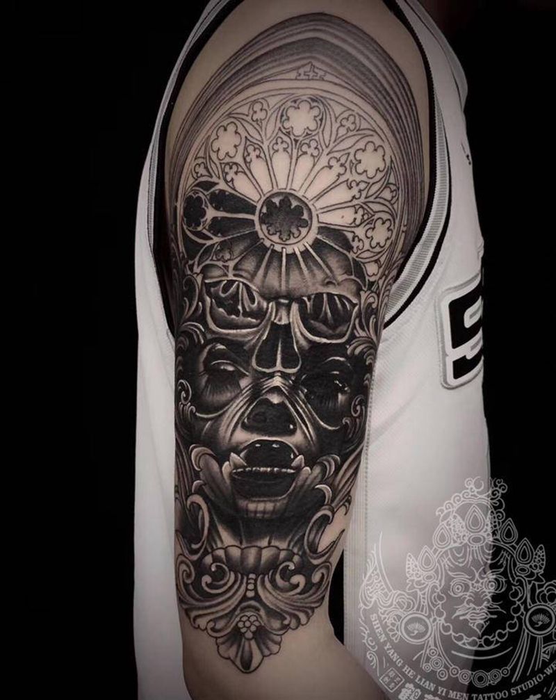 店内作品未完纹身图片_手臂欧美写实纹身图案