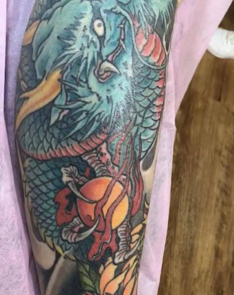 龙纹身纹身图片_腿部纹身图案