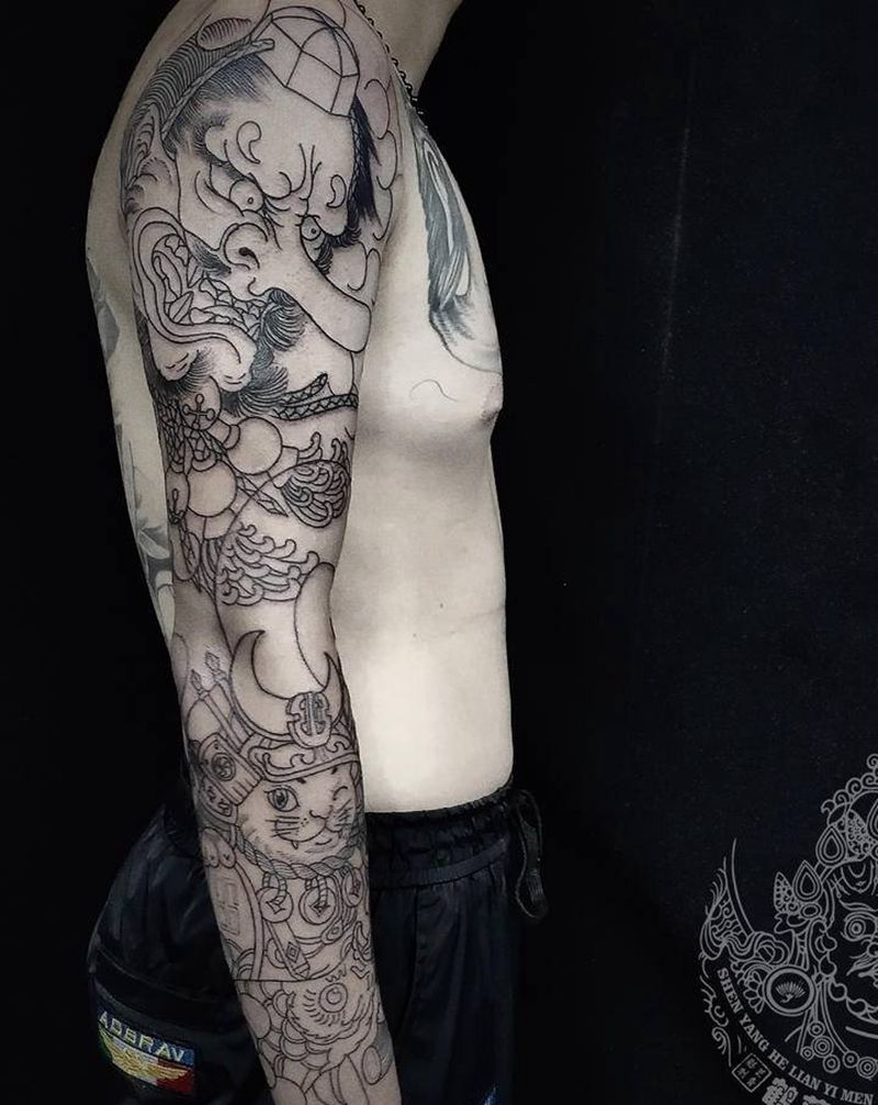 店内花臂基础线纹身图片_手臂老传统新传统纹身图案