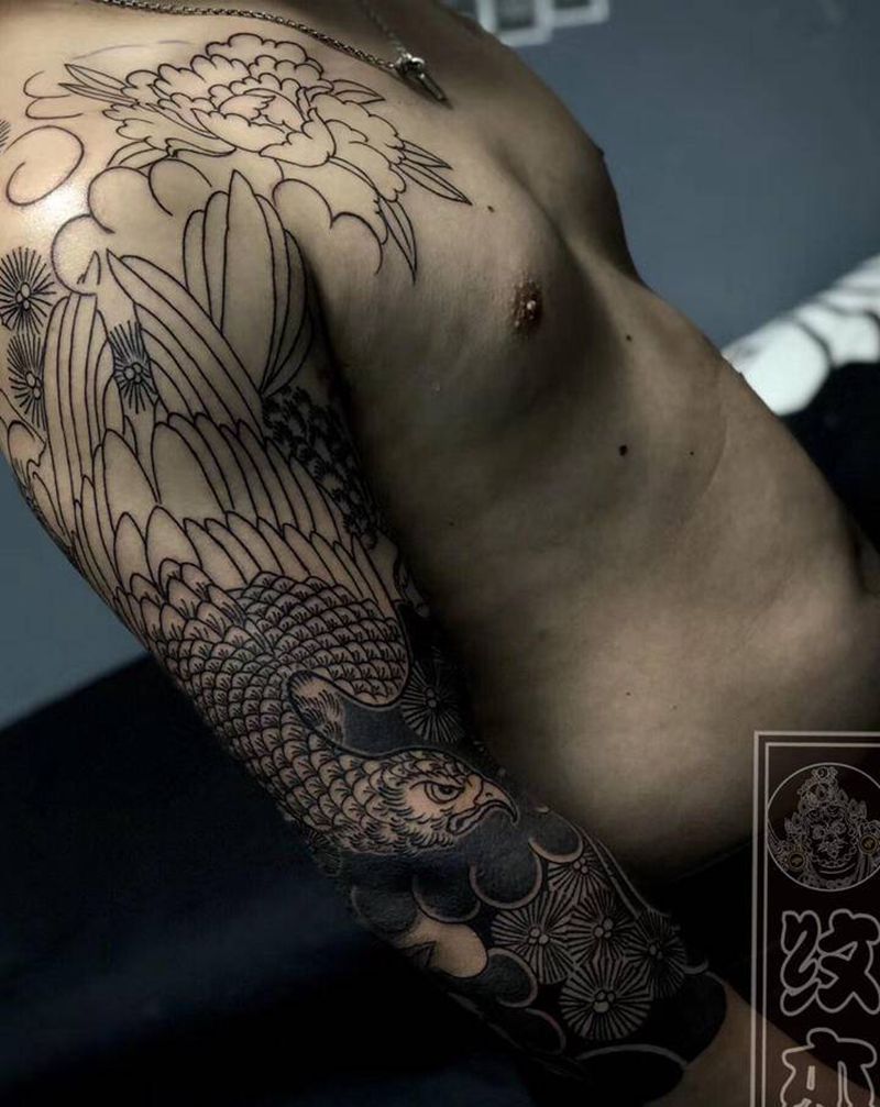 七分袖进度纹身图片_手臂老传统纹身图案