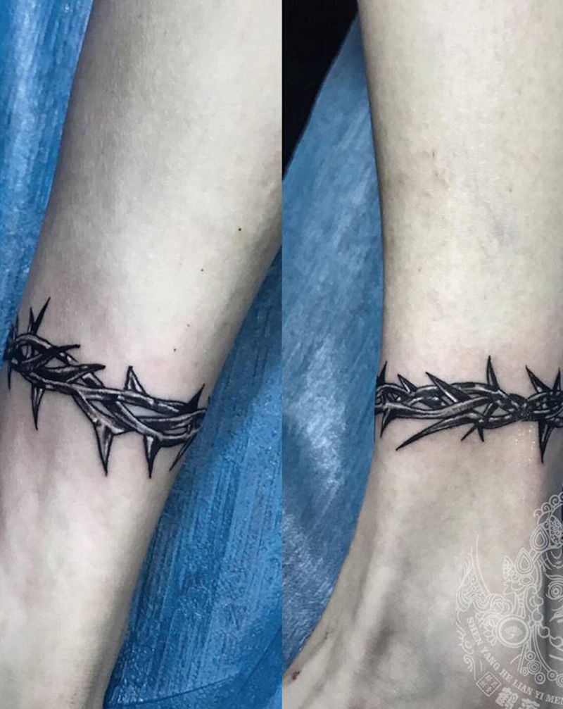 腿环纹身图片_腿部图腾水墨纹身图案