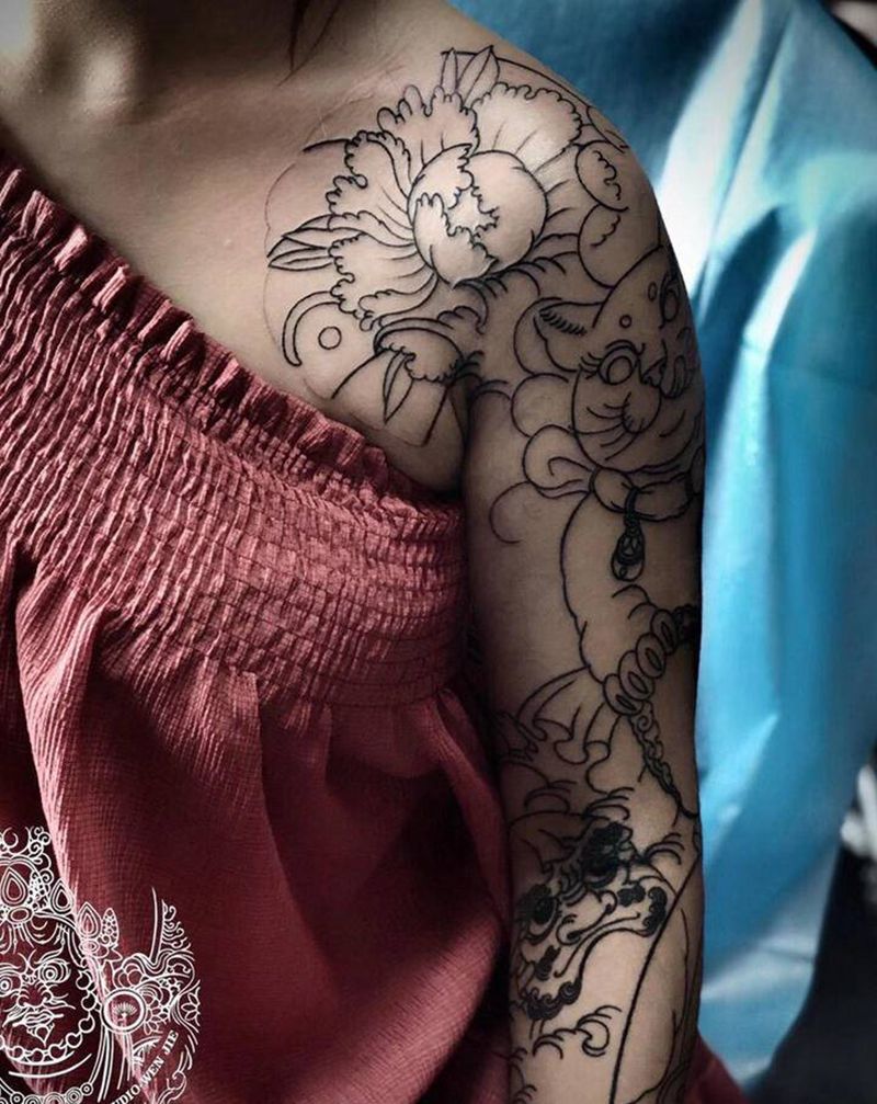 基础线纹身图片_手臂老传统纹身图案