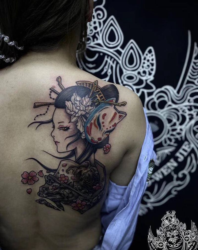 艺妓纹身图片_肩部新传统纹身图案