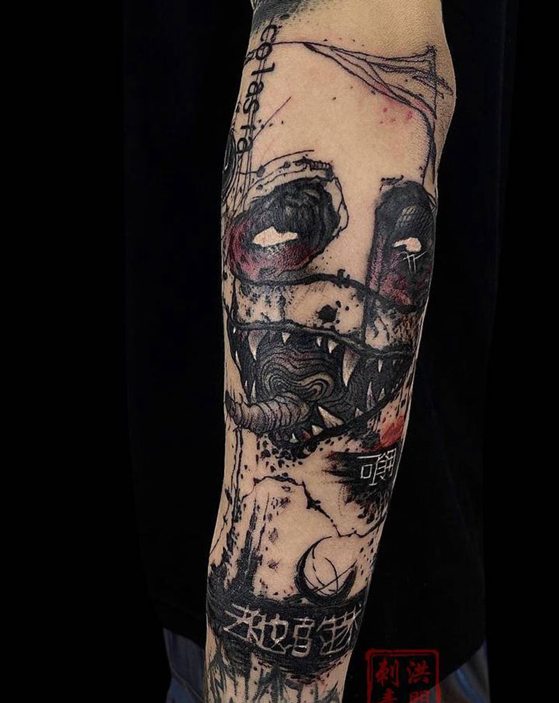 可食用纹身图片_手臂手部水墨水彩同城暗黑纹身图案