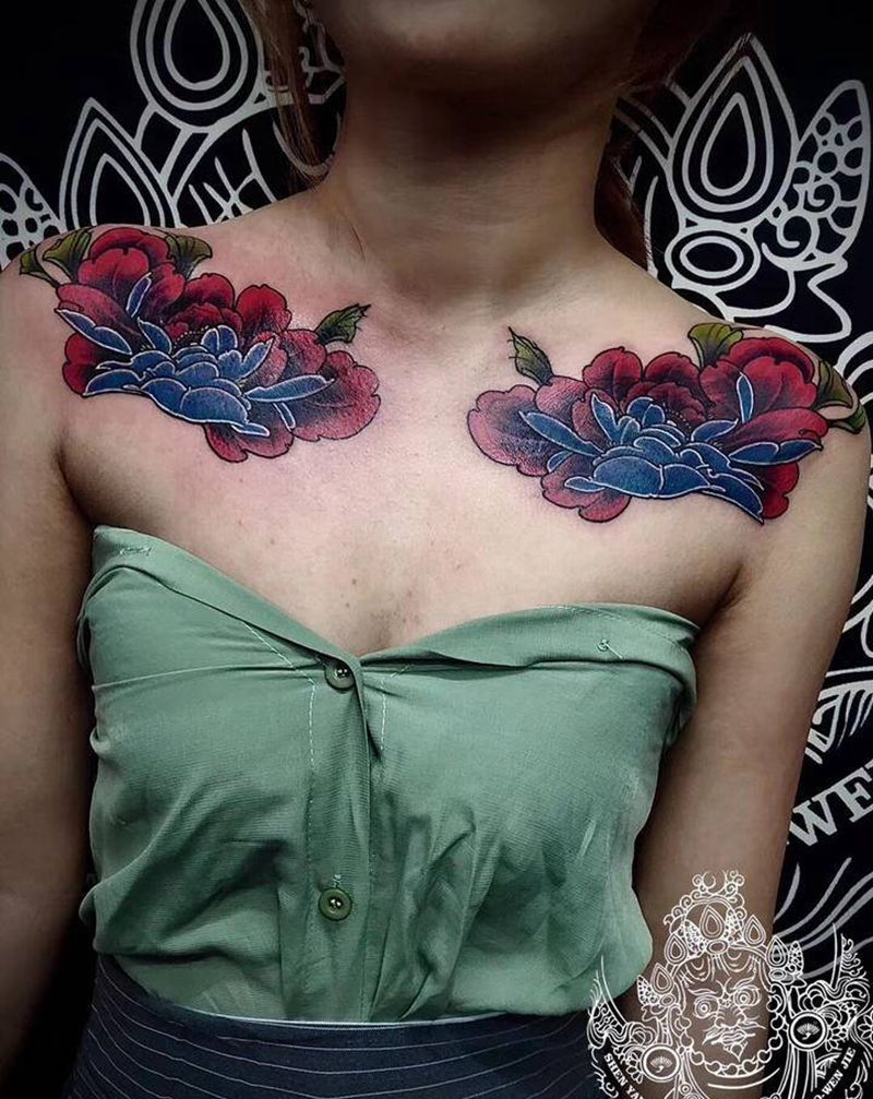 店内遮盖纹身图片_胸部新传统纹身图案