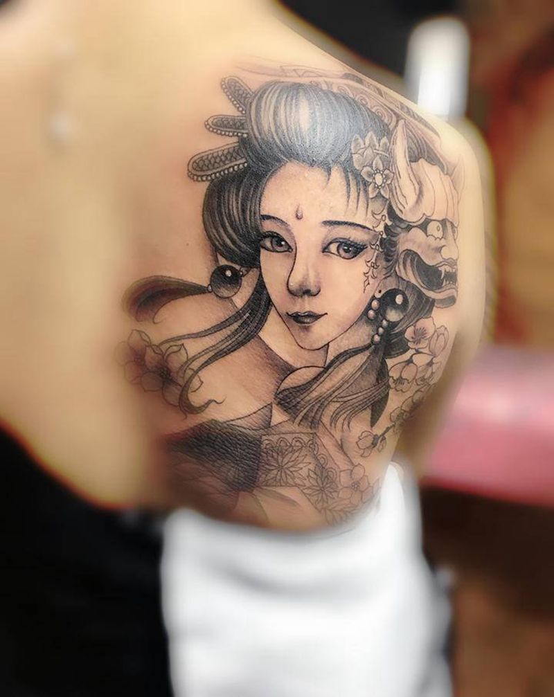 艺妓纹身图片_背部纹身图案