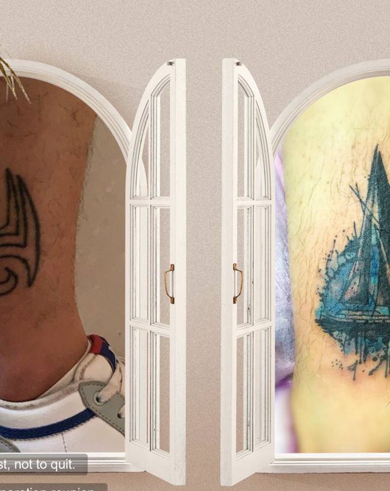 帆船 覆盖纹身图片_腿部纹身图案