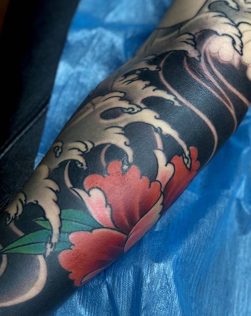 传统纹身图片_臀部手臂新传统牡丹纹身图案