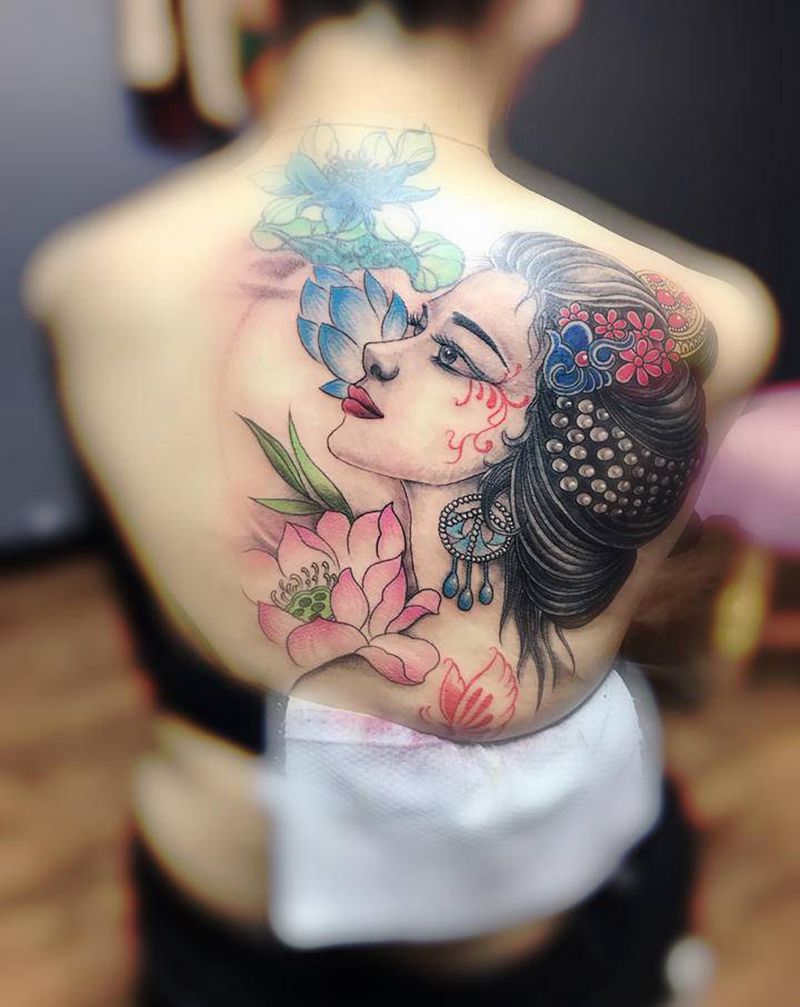 艺妓纹身图片_背部纹身图案