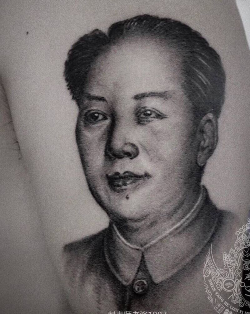 毛主席头像纹身图片_手臂欧美写实纹身图案