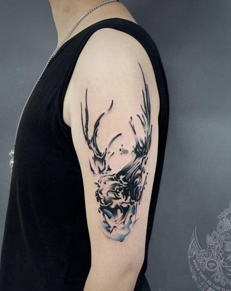 黑灰小图纹身图片_脚部手臂点刺图腾纹身图案