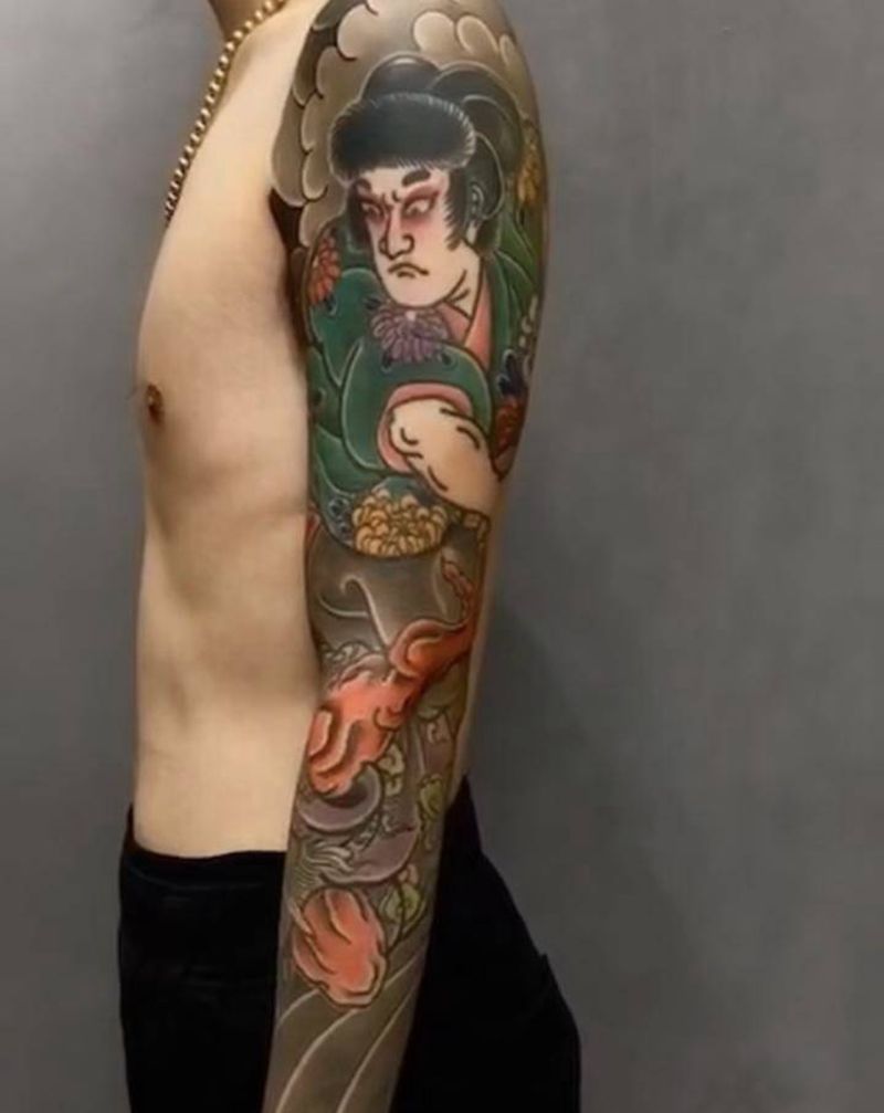 老传统花臂纹身图片_手臂老传统纹身图案