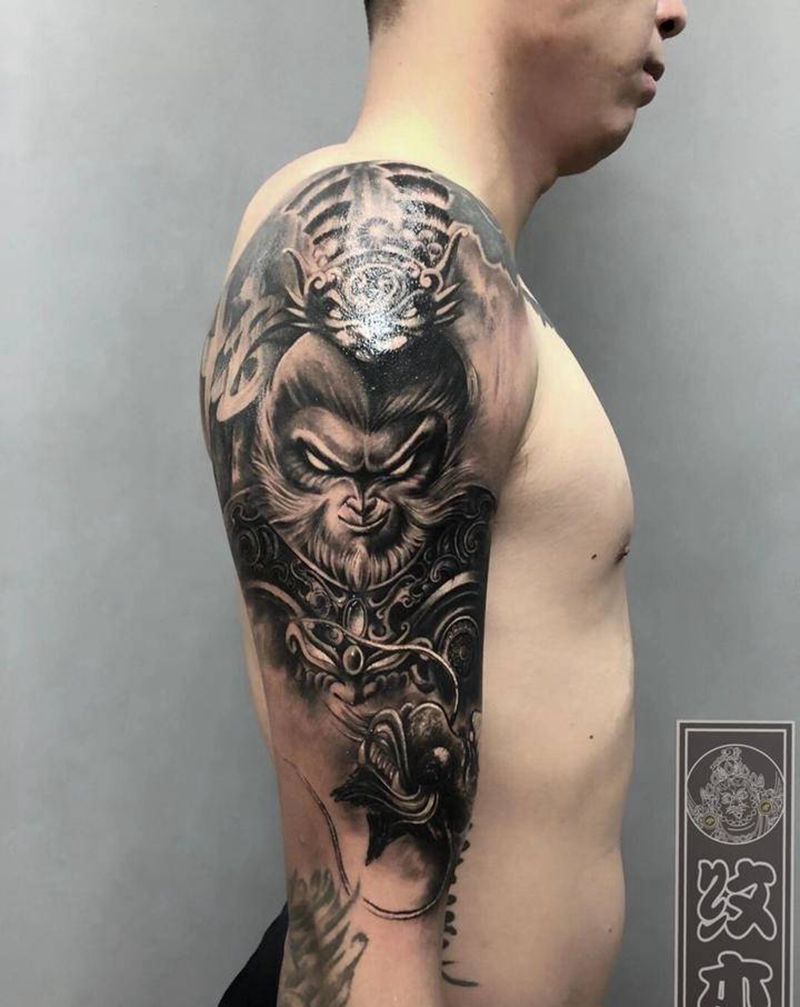 猴哥纹身图片_手臂新传统纹身图案