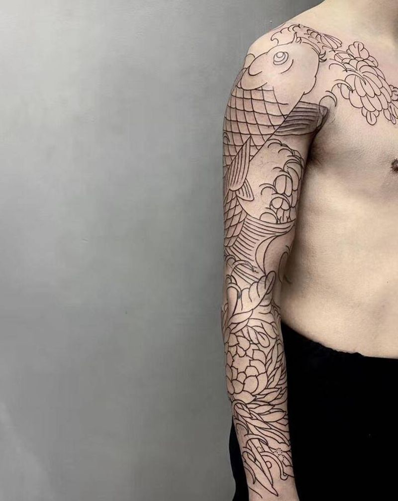 基础线纹身图片_手臂老传统纹身图案