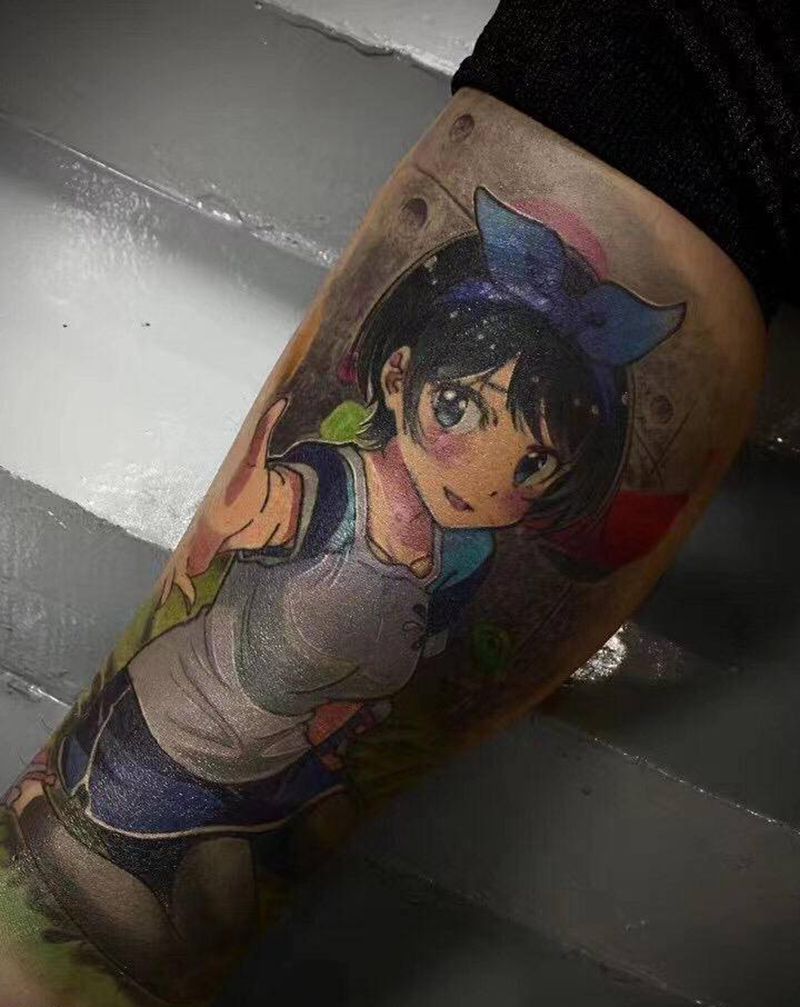 亚麻得纹身图片_腿部New School欧美写实纹身图案