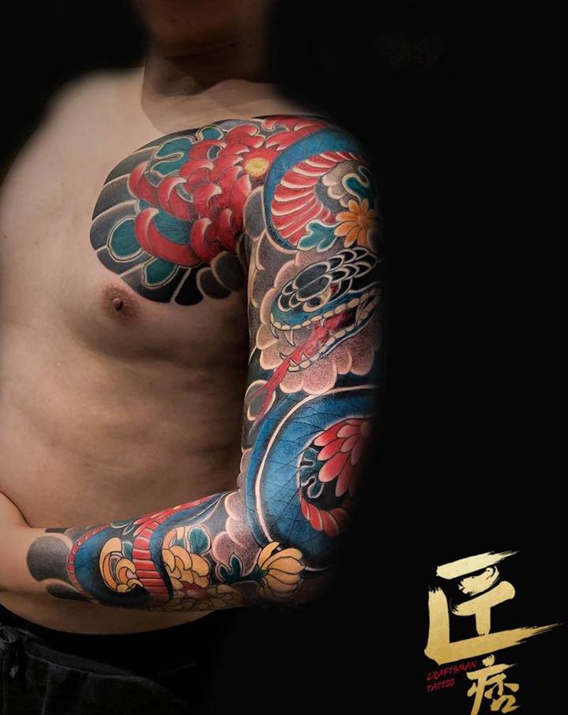 连续剧《菊花与蛇的故事》纹身图片_手臂胸部老传统纹身图案