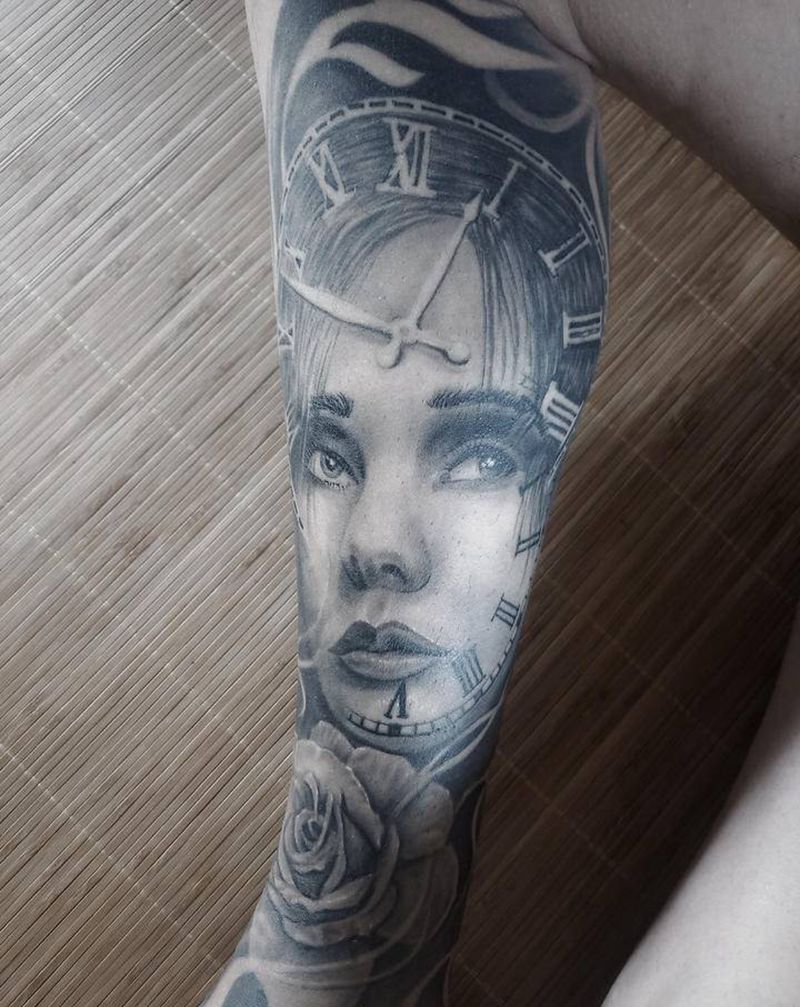 欧美小腿美女纹身图片_腿部欧美写实欧美写实小腿花腿纹身图案