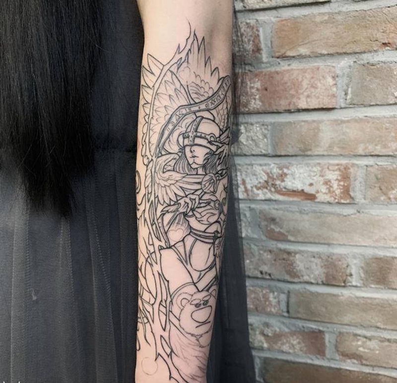 仙女兽线条部分完工纹身图片_New School纹身图案