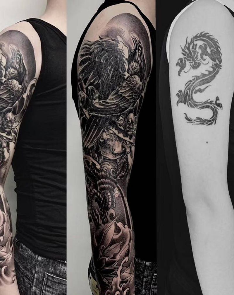 黑灰遮盖纹身图片_新传统纹身图案