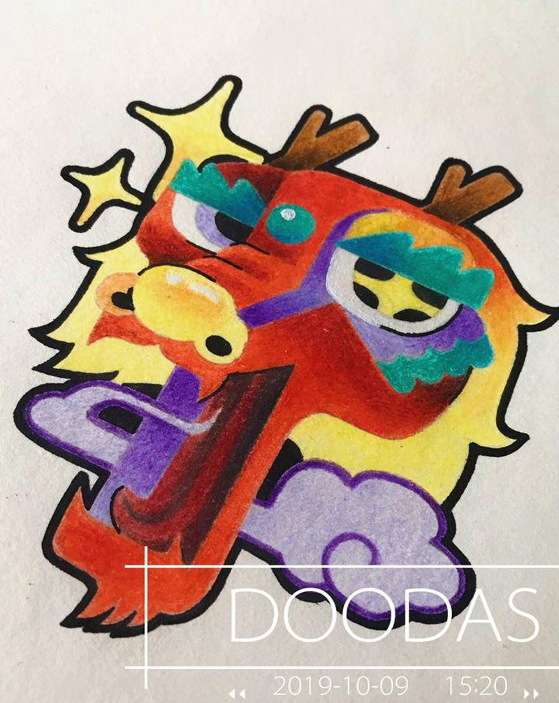 扁平化设计小龙纹身图片_New School几何纹身图案