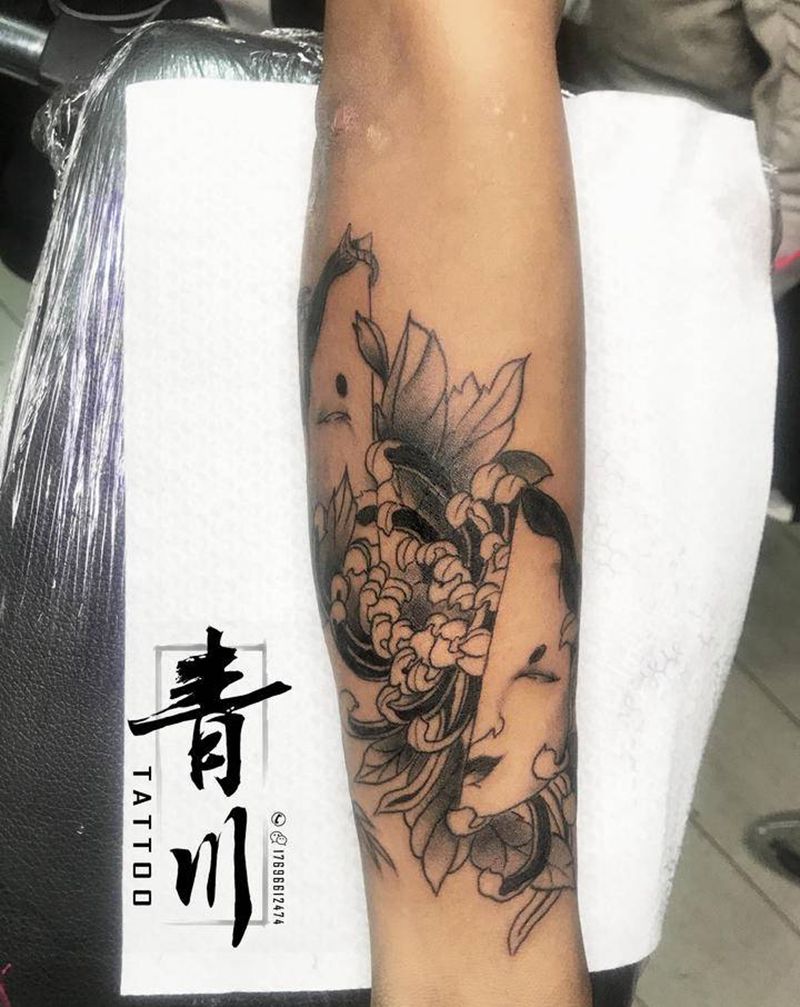 鬼面纹身图片_手臂新传统纹身图案