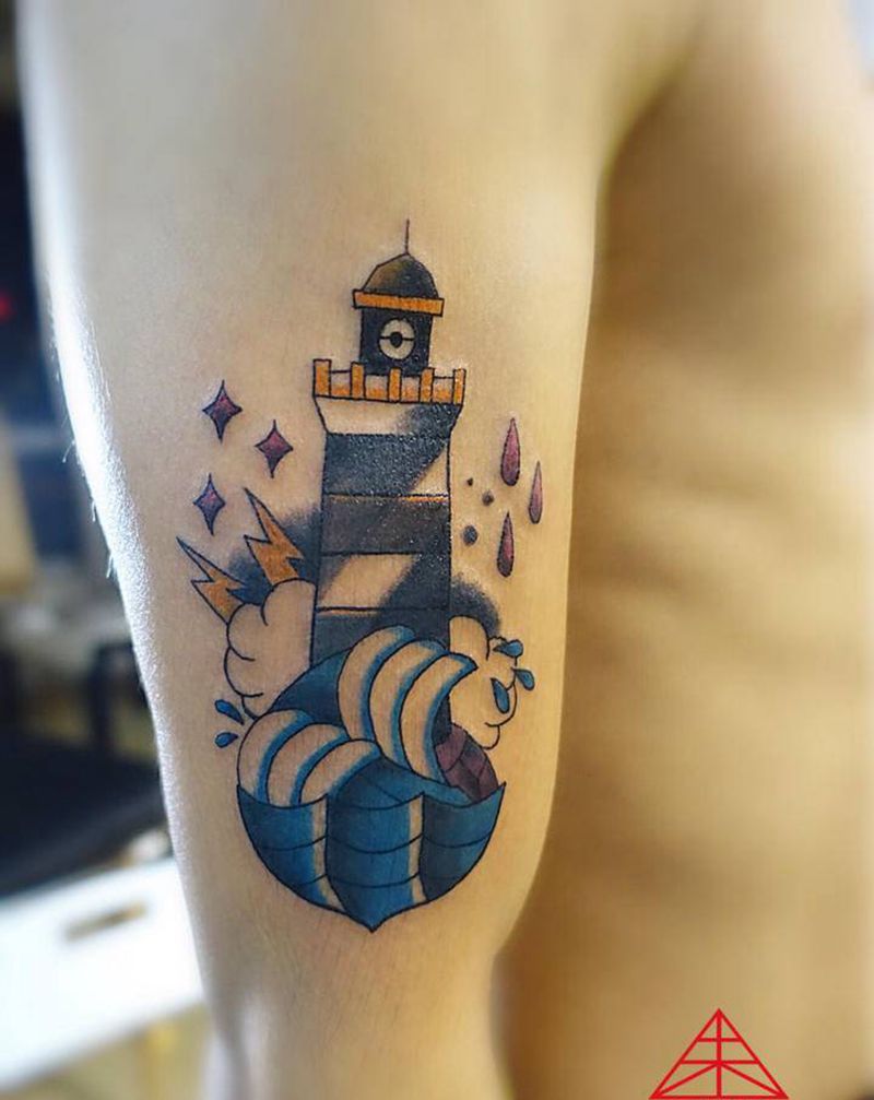 灯塔纹身图片_Old School纹身图案