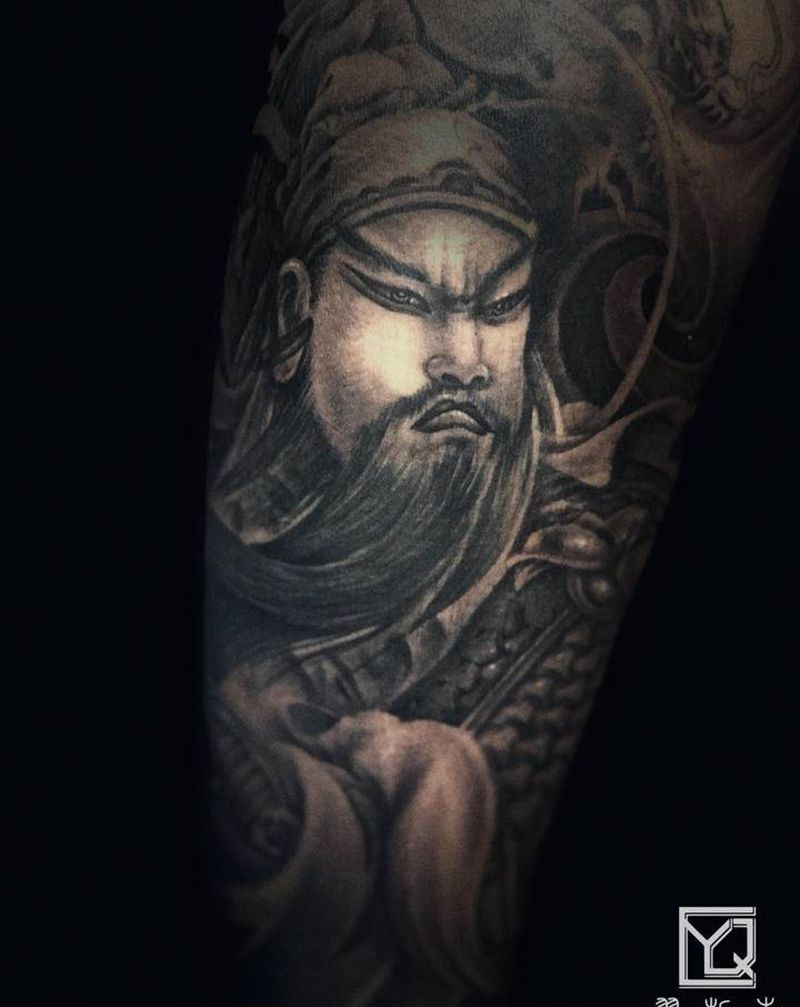 关公关羽纹身图片_脚部腿部新传统关公关羽关二爷纹身图案