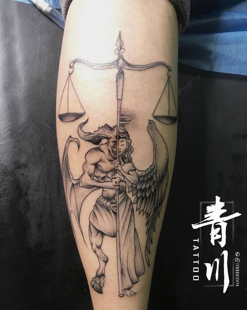 天枰座纹身图片_腿部纹身图案