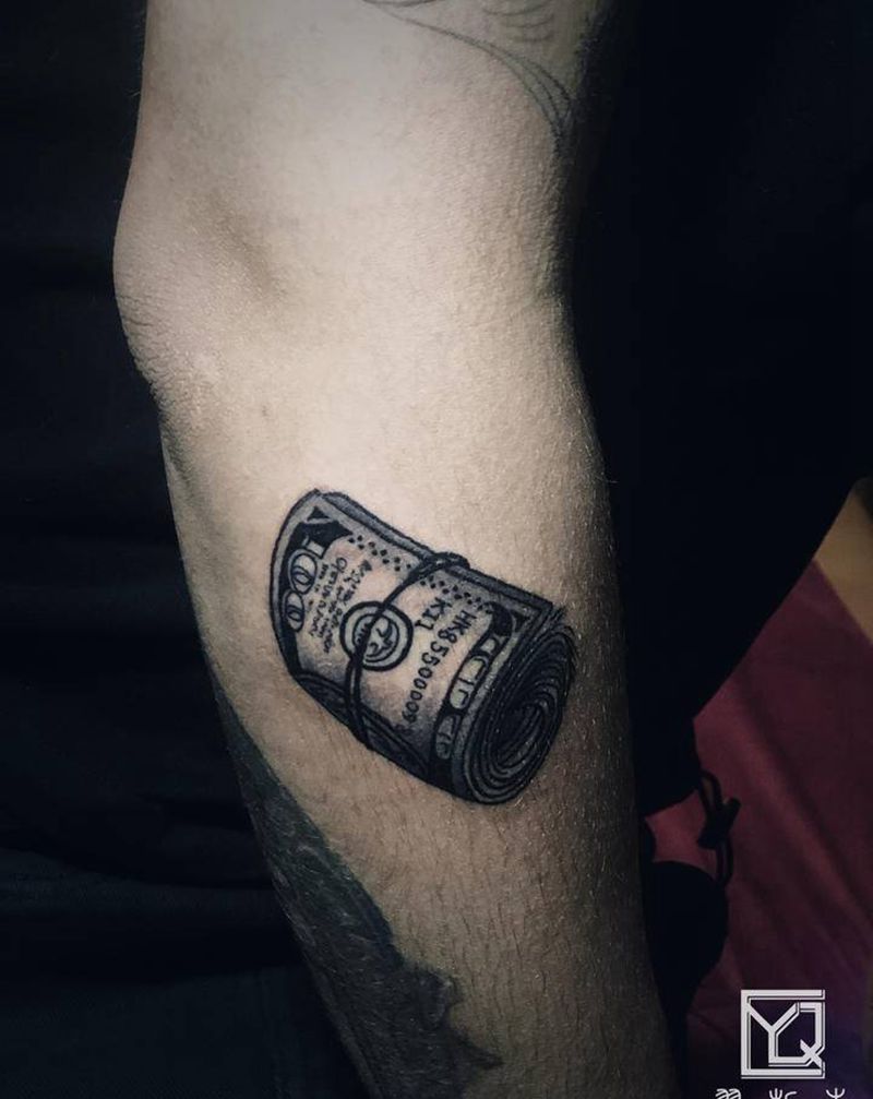 美元纹身图片_手臂New School花臂拼接美元纹身图案