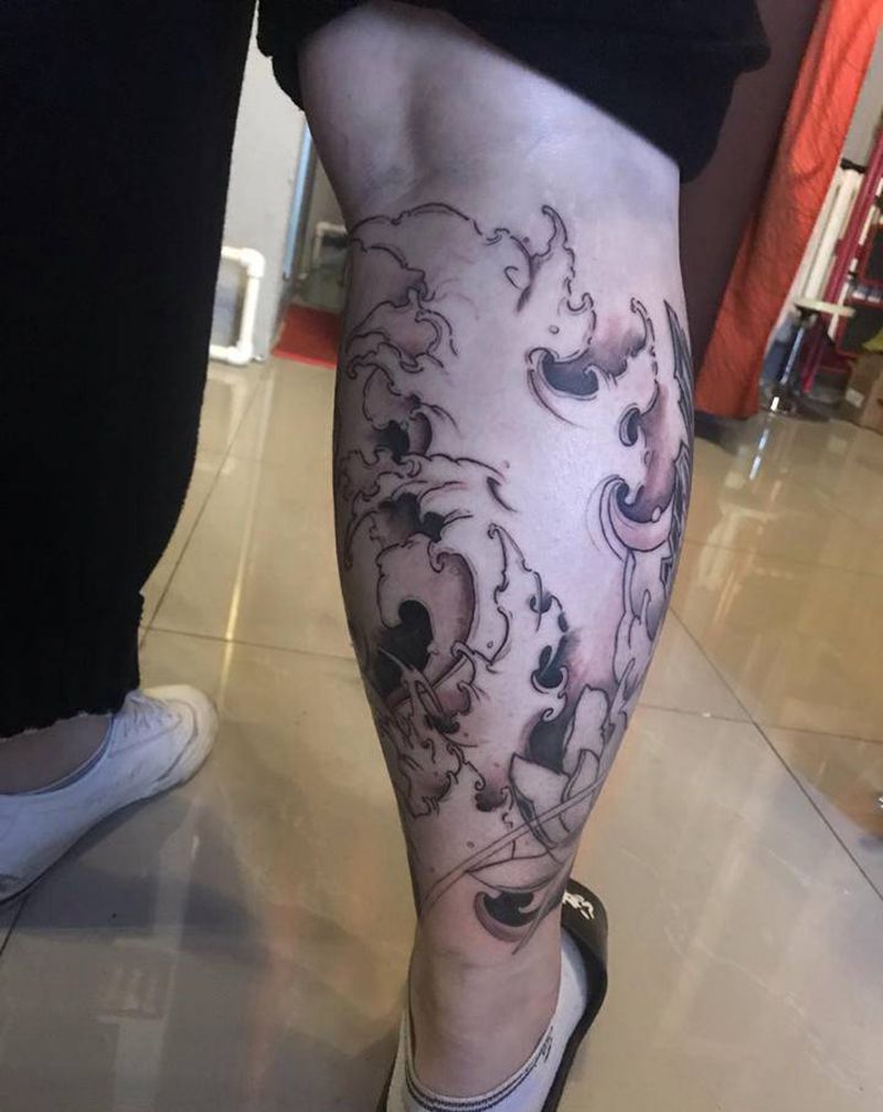 水浪纹身图片_新传统纹身图案