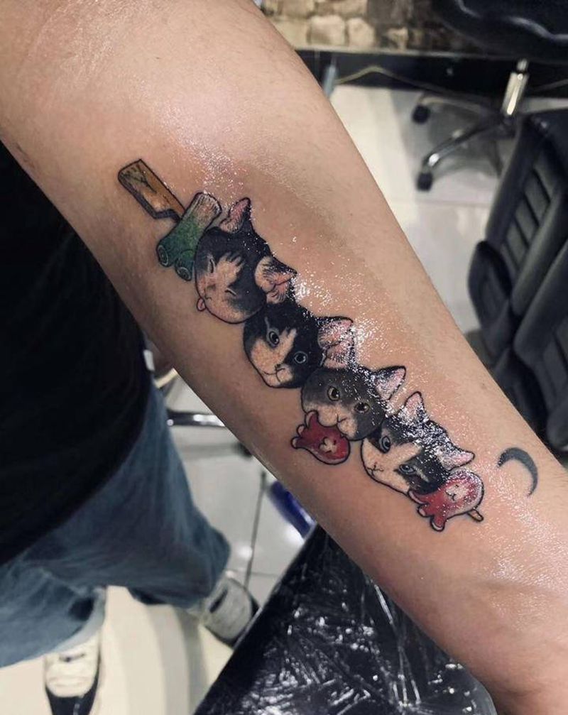 私人设计纹身图片_手臂New School小猫纹身图案