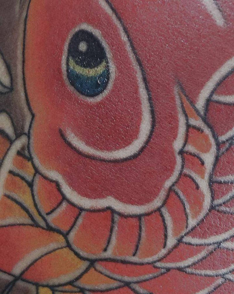 半甲鱼未完纹身图片_胸部肩部老传统新传统半甲老传统日式鱼般若纹身图案