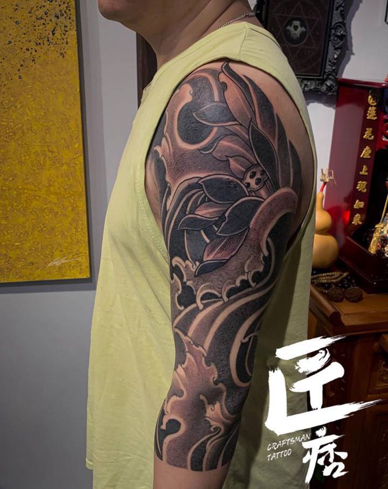 七分袖小遮盖纹身图片_手臂老传统新传统纹身图案