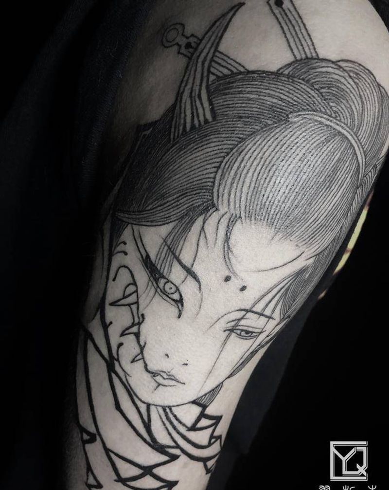 善恶纹身图片_手部手臂新传统老传统花臂线条老传统纹身图案