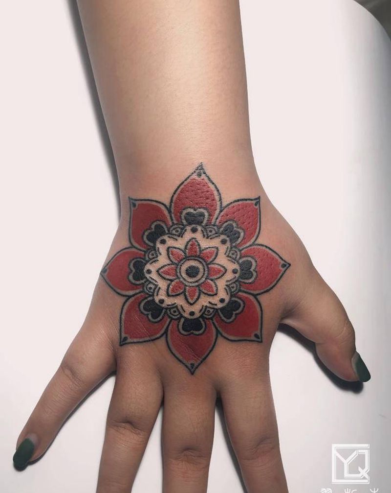 生命之花纹身图片_手部手臂几何图腾手背手面花纹身图案