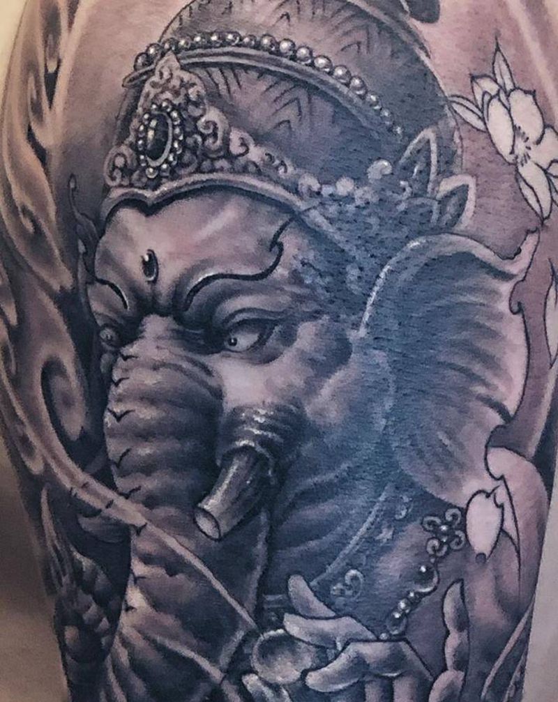 象头神纹身图片_肩部手臂老传统新传统象神花臂新传统纹身图案