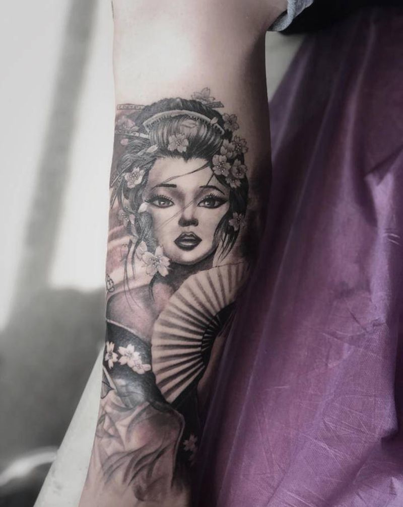 艺妓纹身图片_腿部脚部新传统老传统花腿艺妓花旦新传统纹身图案