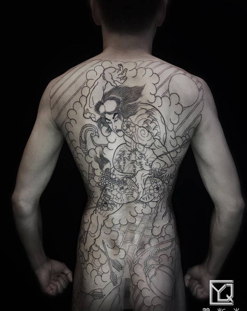 浪子燕青纹身图片_背部臀部老传统新传统老传统日式满背通体线条纹身图案