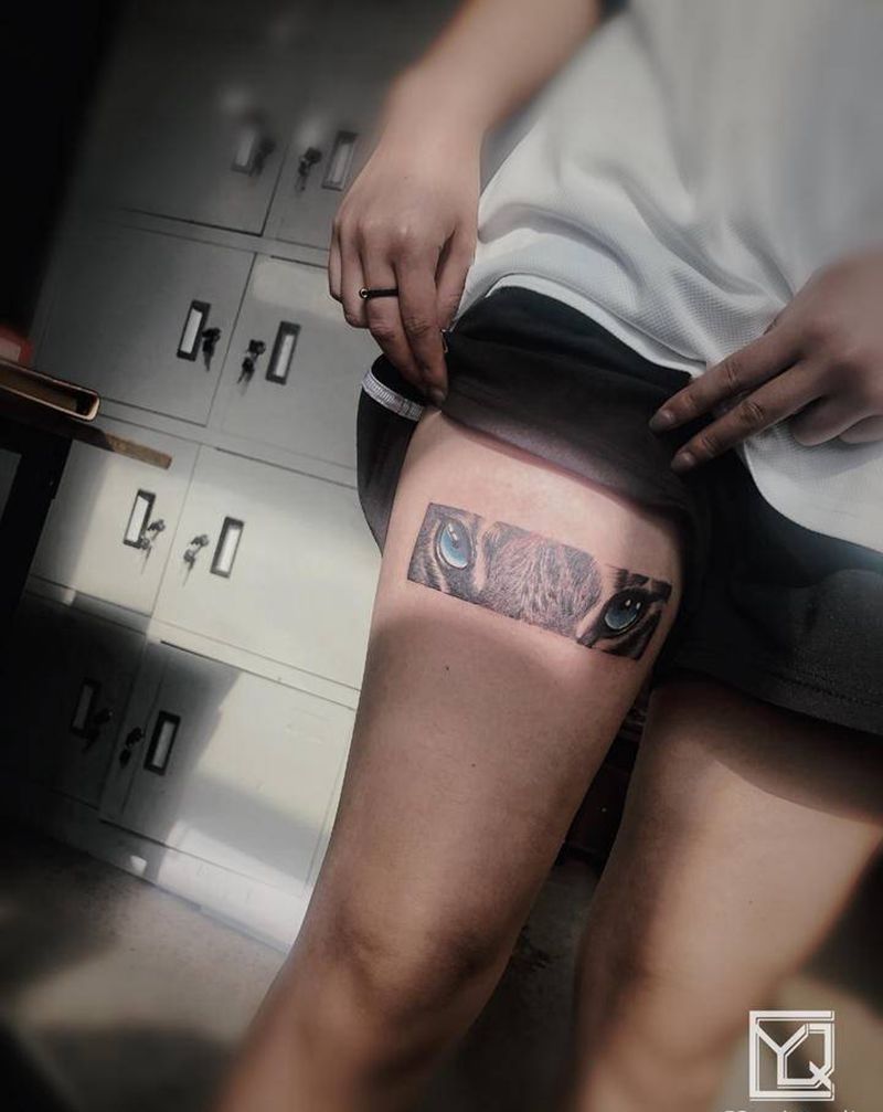 虎纹身图片_腿部欧美写实老虎欧美写实纹身图案