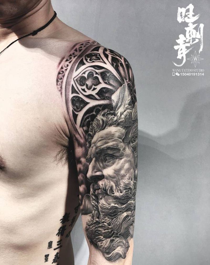 阿海波塞东纹身图片_欧美写实纹身图案