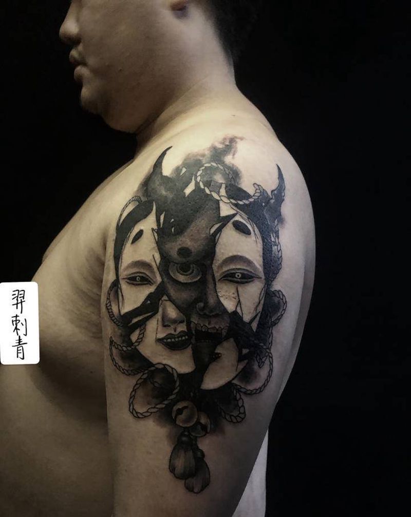 般若能面纹身图片_手臂肩部老传统新传统花臂老传统沈阳店纹身图案