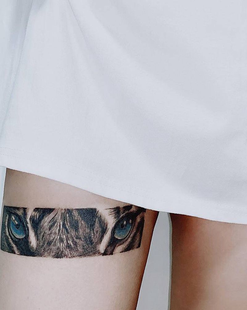 深夜买家秀纹身图片_腿部欧美写实老虎欧美写实花腿纹身图案