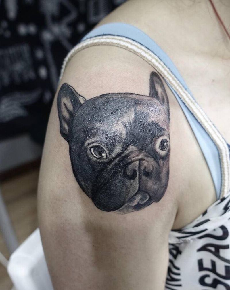 狗狗纹身图片_手臂写实纹身图案
